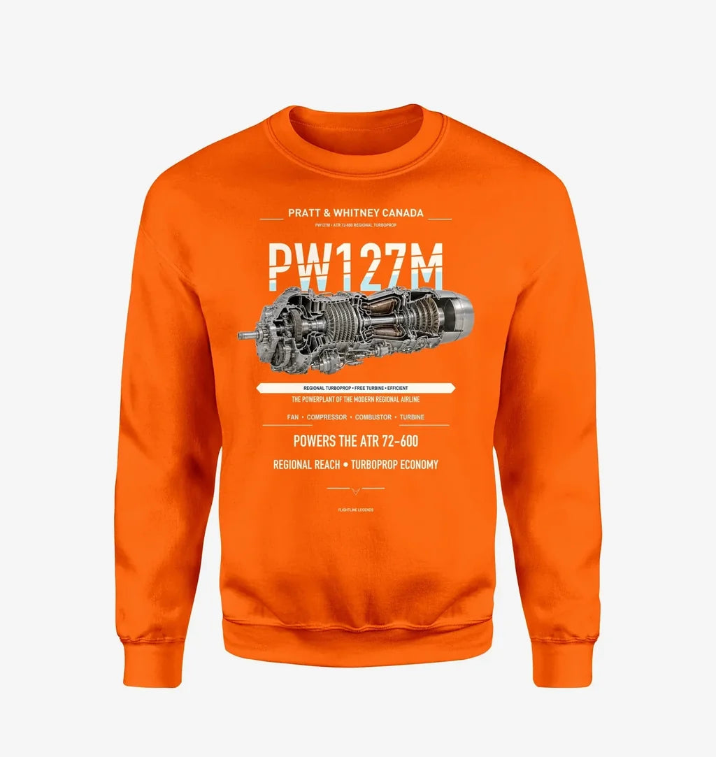 PW127M design on orange sweatshirt