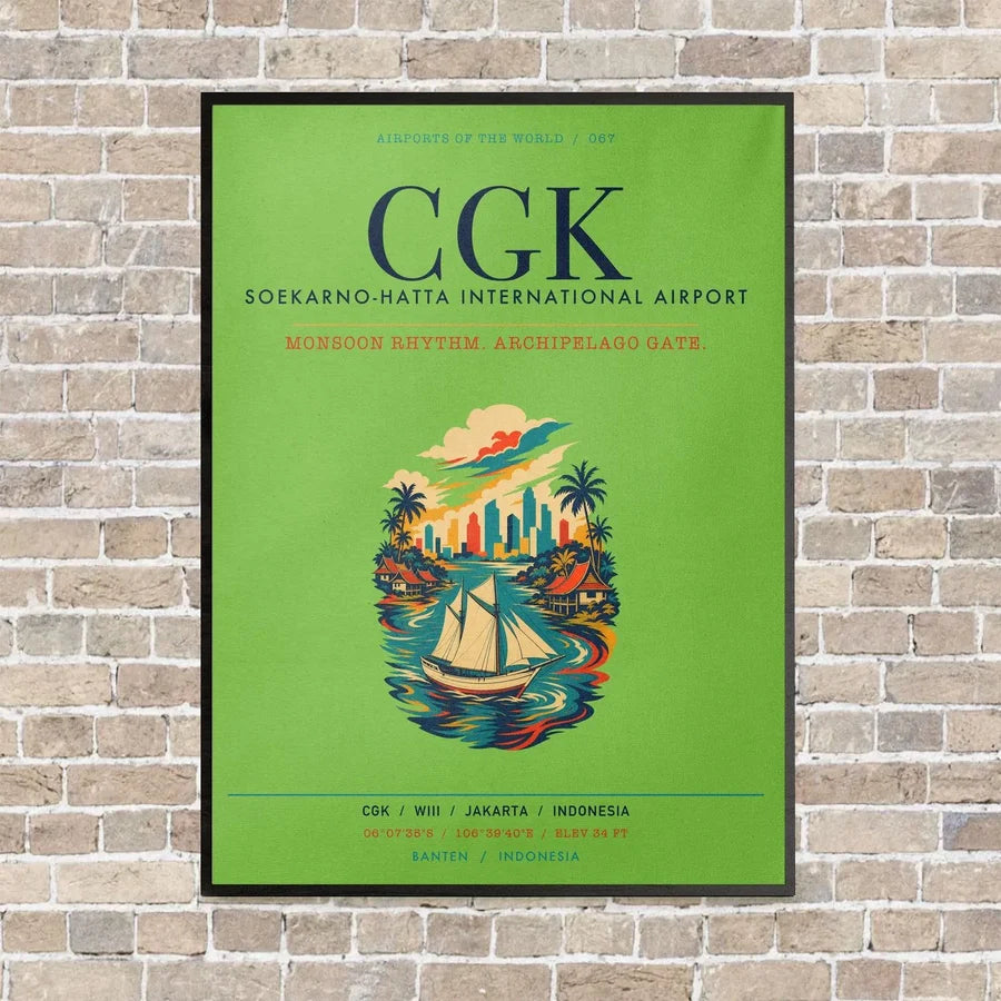 Jakarta Soekarno-Hatta International Airport CGK vertical canvas print - framed - light green background