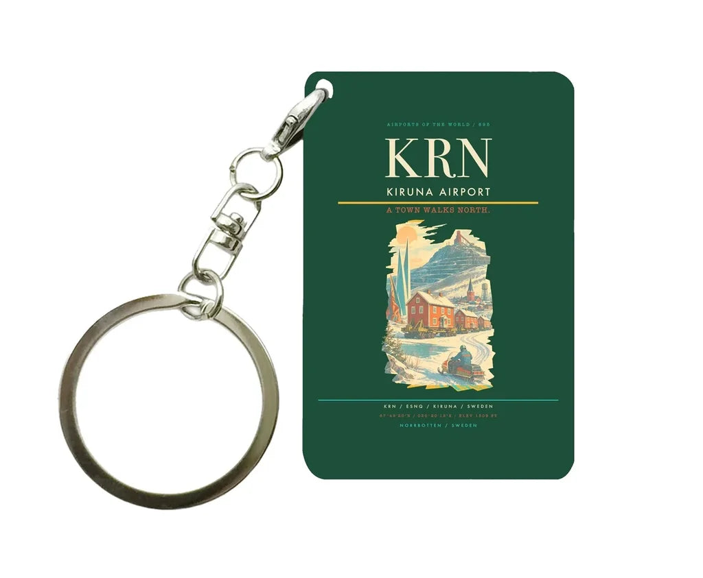 Kiruna Airport (KRN) design on dark green key chain