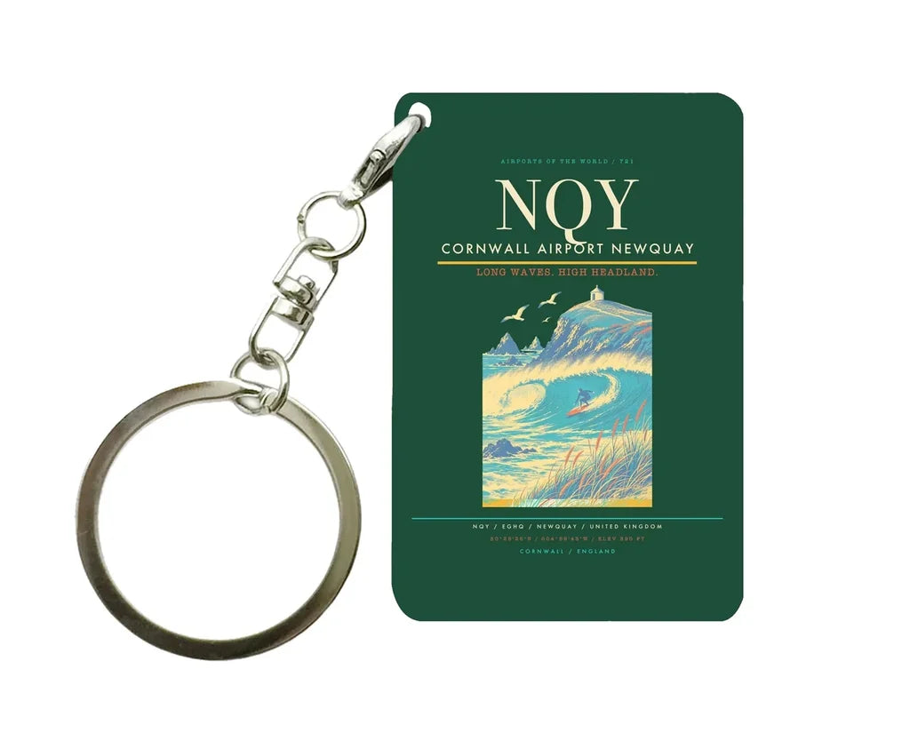 Cornwall Airport Newquay (NQY) design on dark green key chain