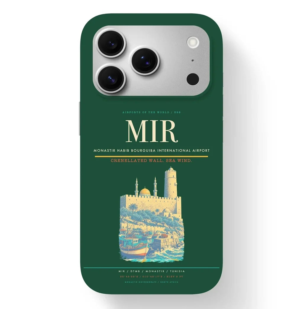 Monastir Airport (MIR) design on dark green iPhone 17 Pro MagSafe case