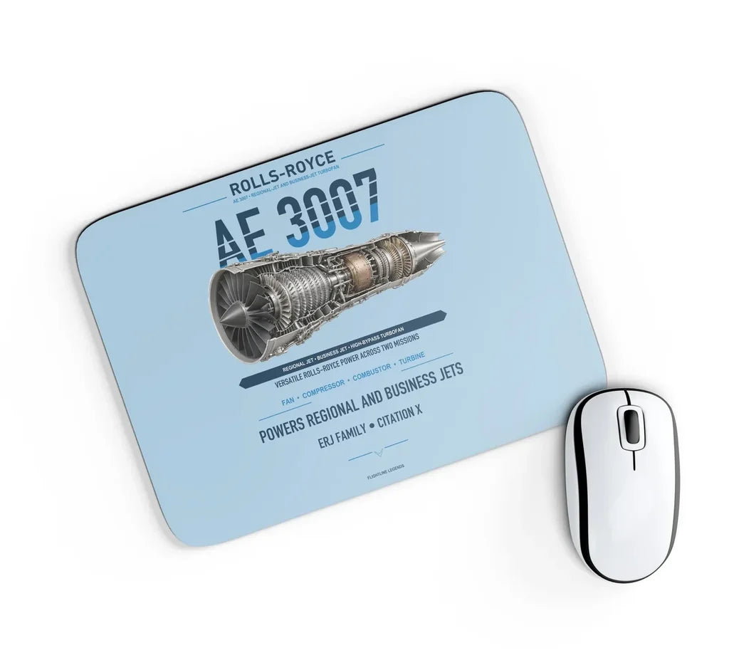 AE 3007 design on light blue rectangle mouse pad