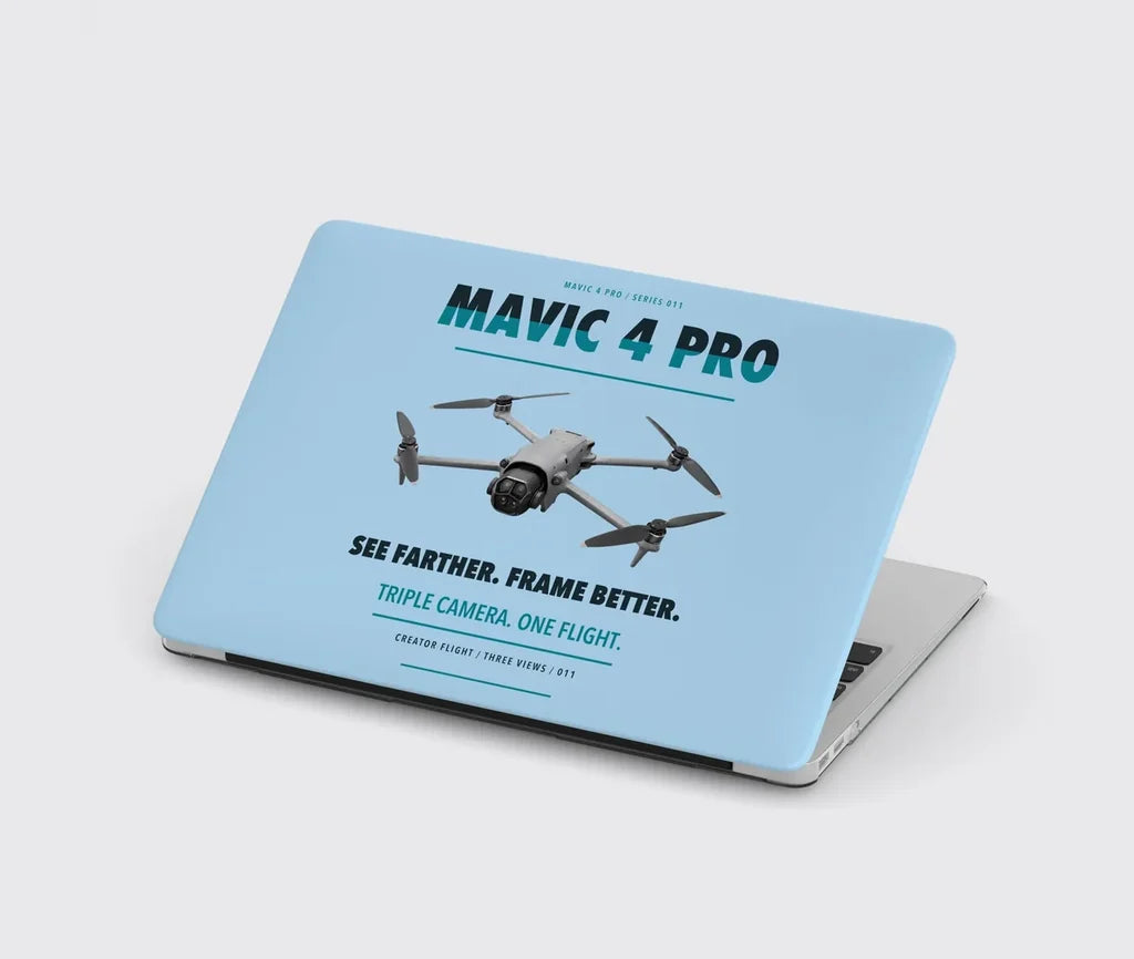 DJI Mavic 4 Pro design on light blue MacBook case