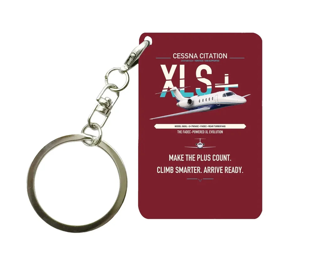 Cessna Citation XLSPlus design on dark red designed key chain, double-side print