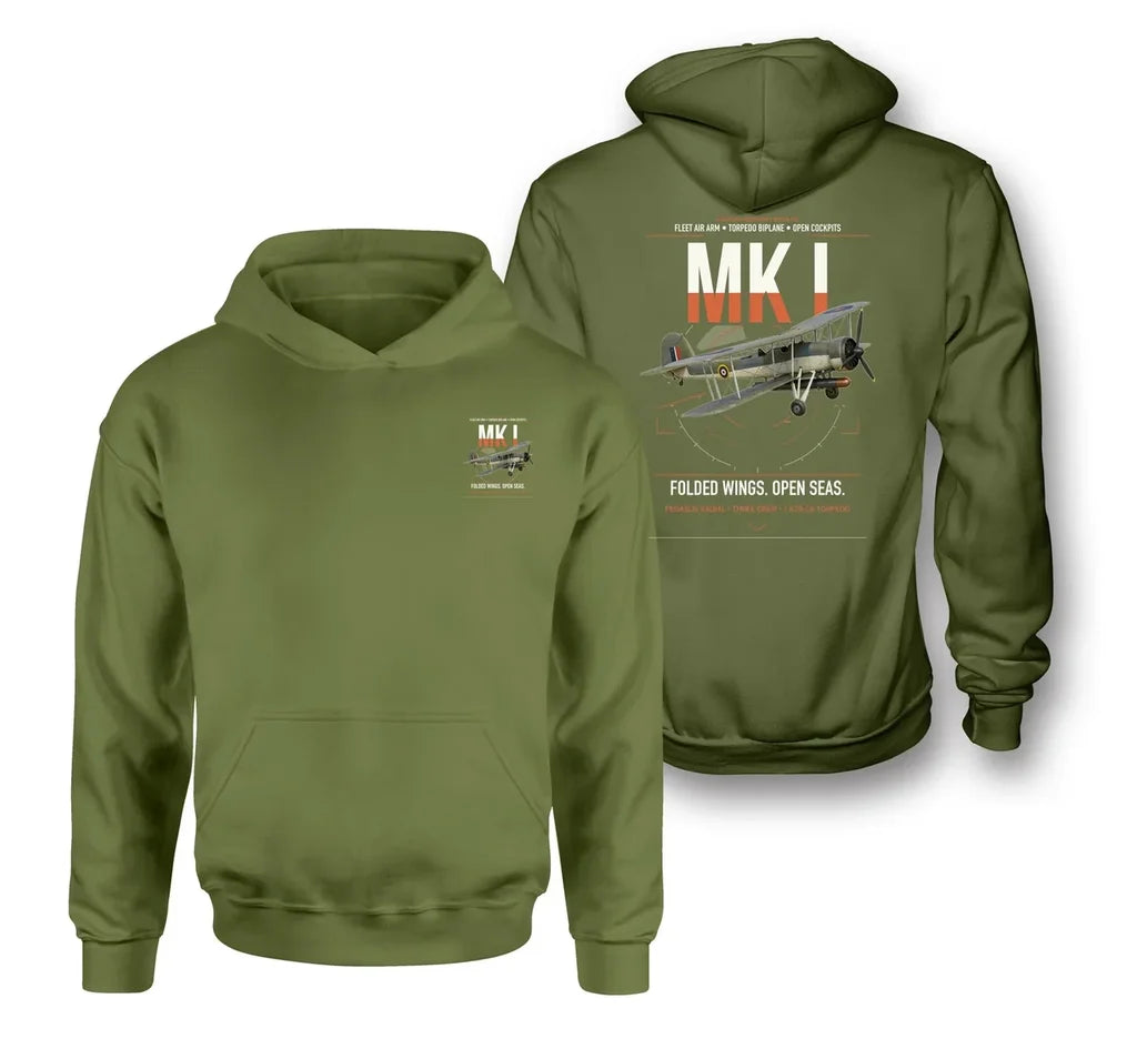 Fairey Swordfish Mk I design on green army double-side hoodie, double-side print