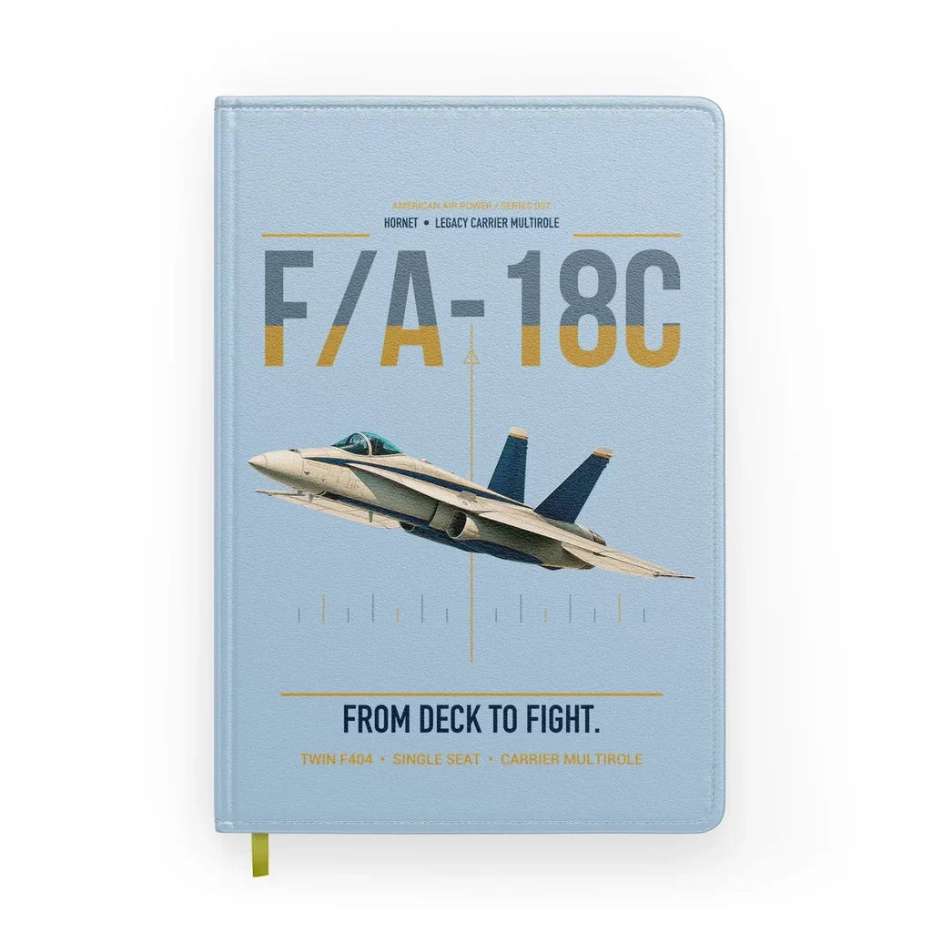 F-A-18C Hornet design on light blue notebook