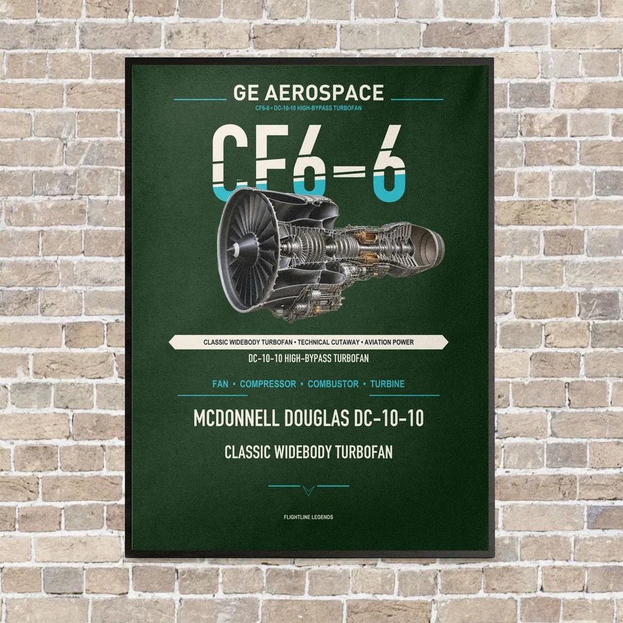 CF6-6 vertical canvas print - framed - dark green background