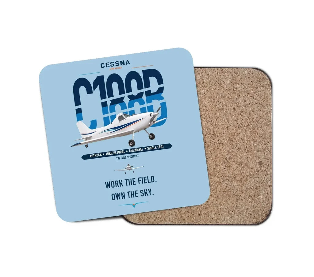 Cessna A188B AgTruck design on light blue 1 piece coaster