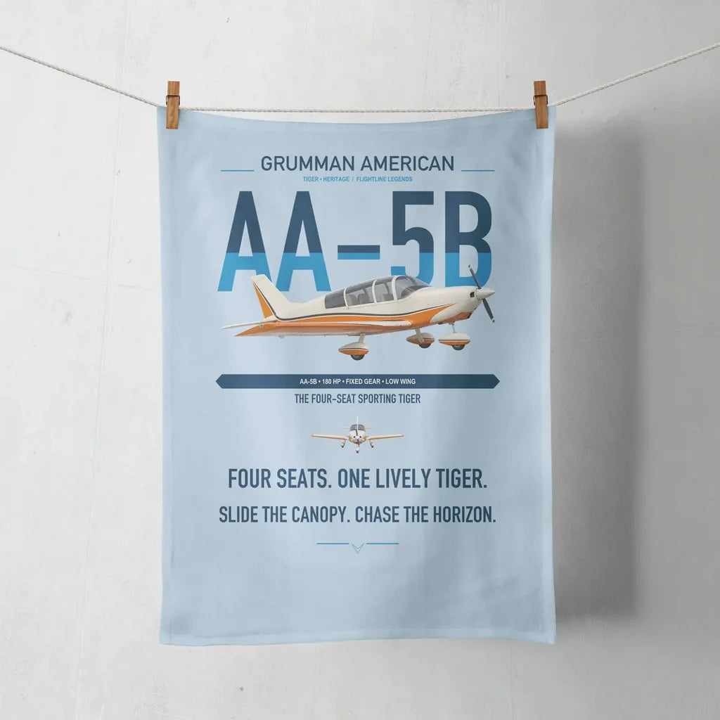 Grumman American AA-5B Tiger design on light blue towel