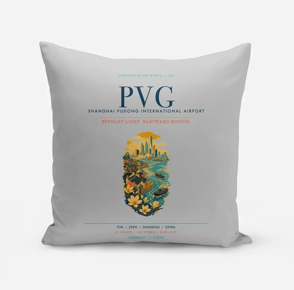Shanghai Pudong International Airport (PVG) design on light gray pillow