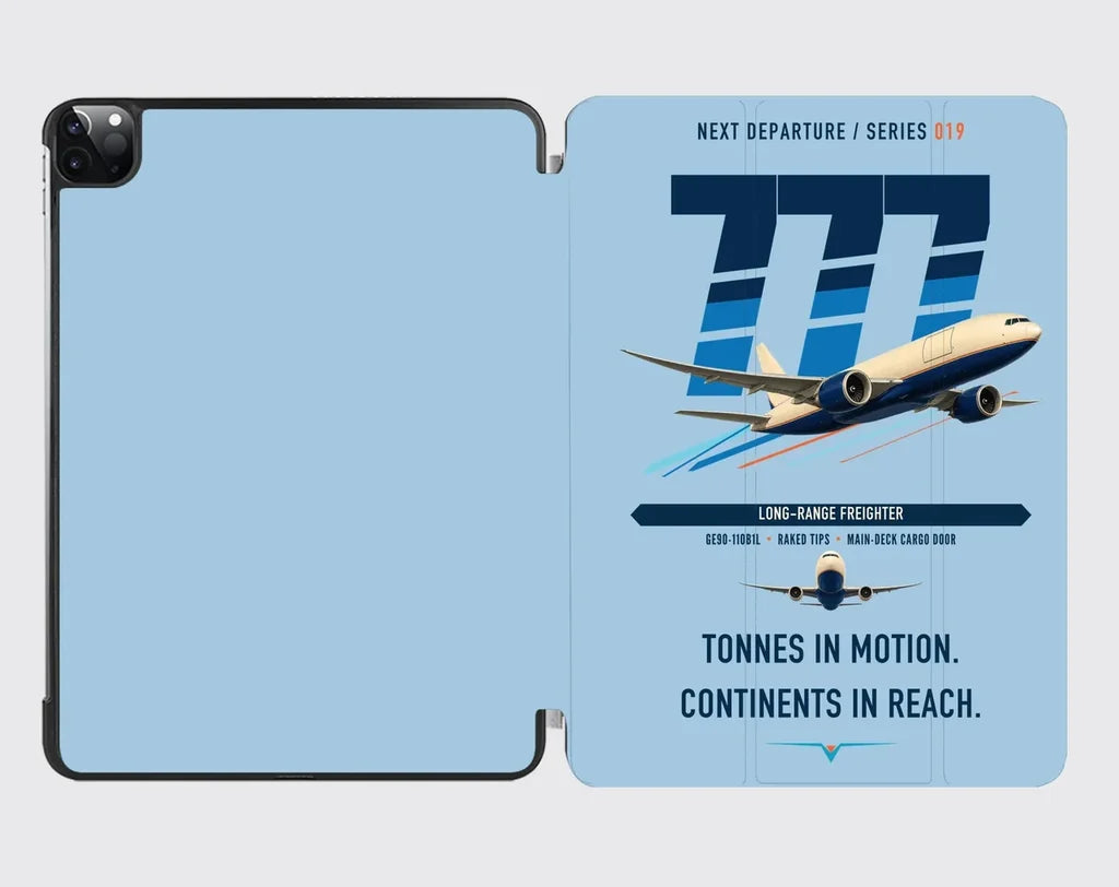 Boeing 777F design on light blue ipad tablet case