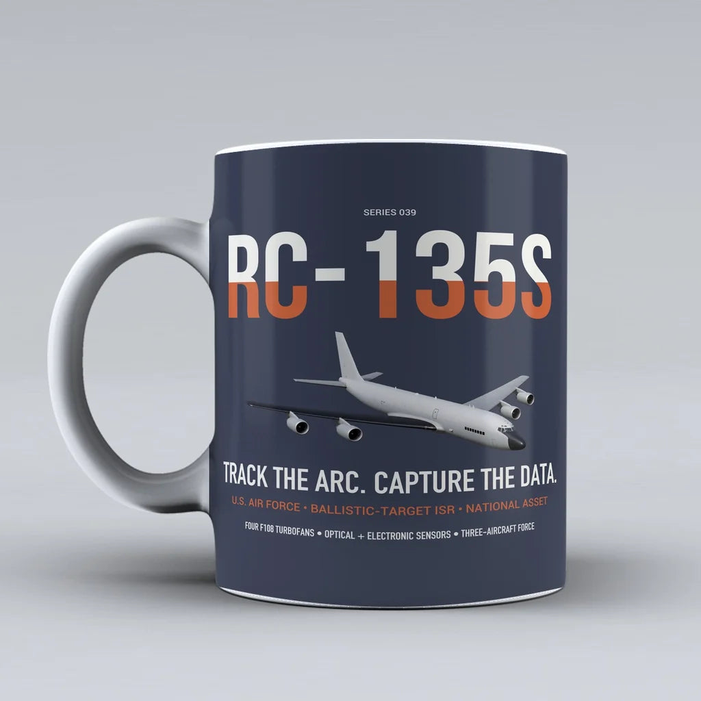 RC-135S Cobra Ball design on dark blue ceramic mug, double-side print
