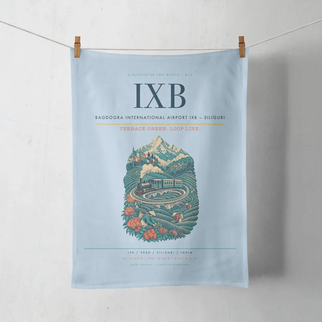 Bagdogra International Airport (IXB) design on light blue towel