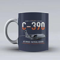 Thumbnail for C-390 Millennium design on dark blue ceramic mug, double-side print