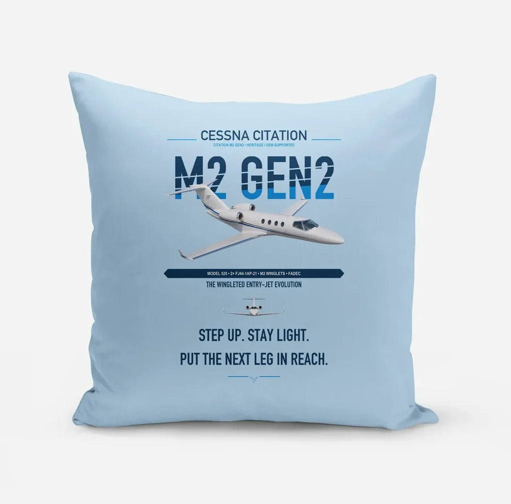 Cessna Citation M2 Gen2 design on light blue pillow