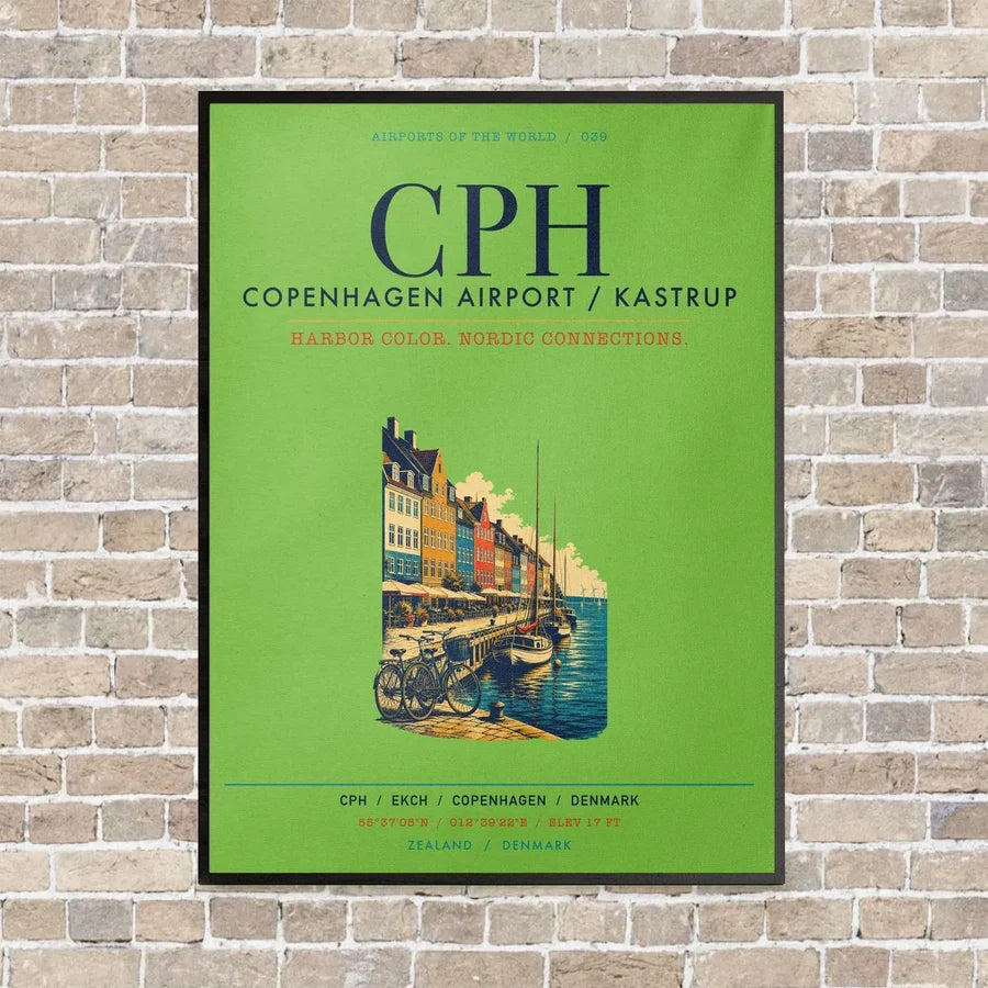Copenhagen Airport Kastrup CPH vertical canvas print - framed - light green background