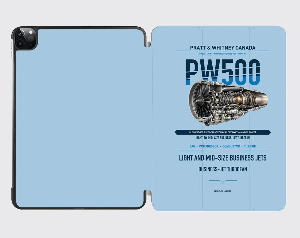 PW500 design on light blue ipad tablet case