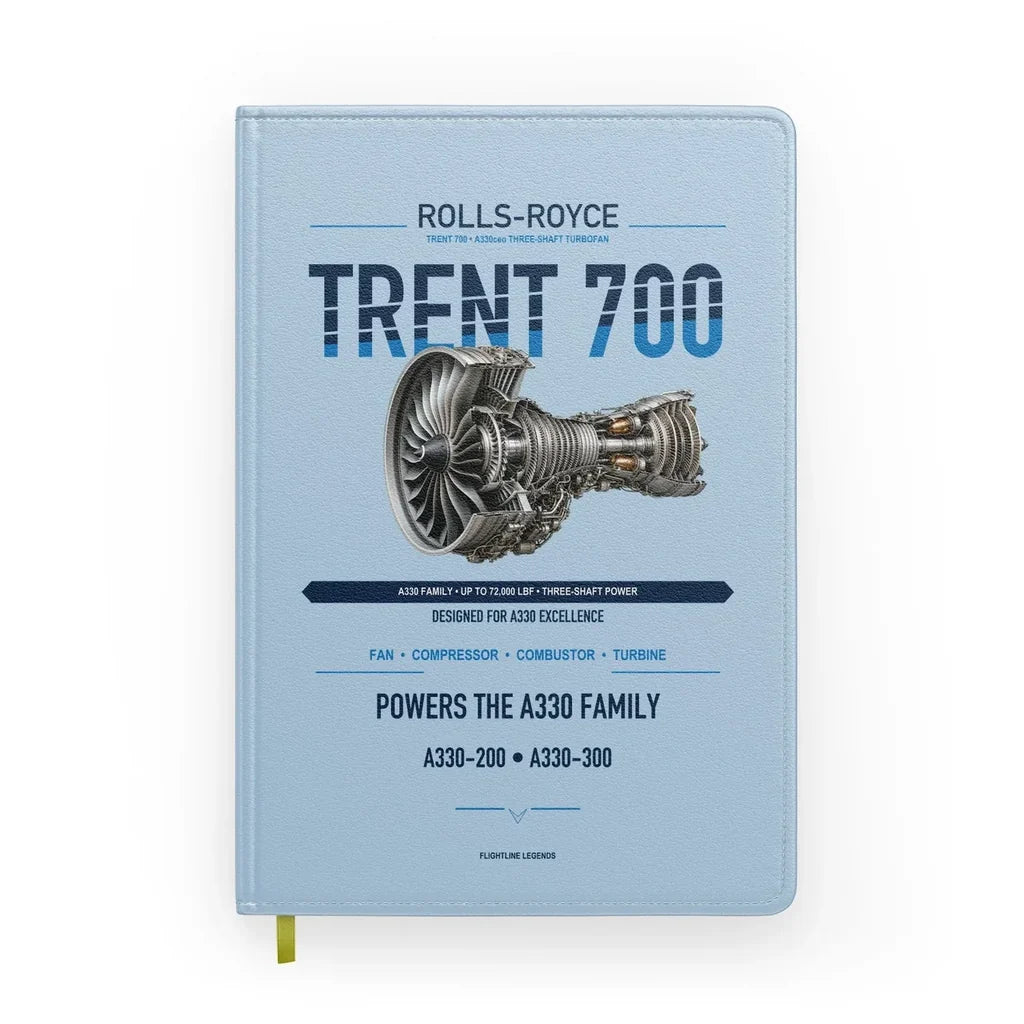 TRENT 700 design on light blue notebook