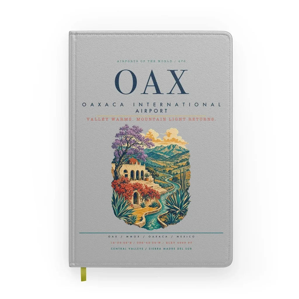 Oaxaca International Airport (OAX) design on light gray notebook