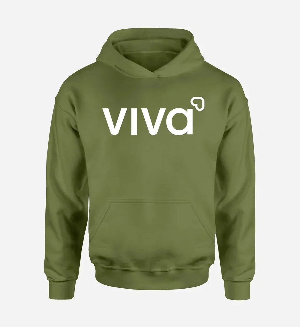 Viva Aerobus logo printed on green army hoodie