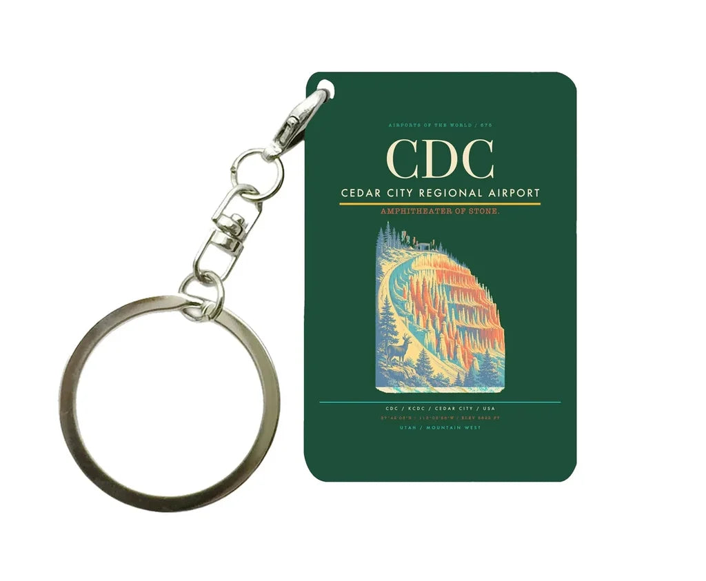 Cedar City Regional Airport (CDC) design on dark green key chain