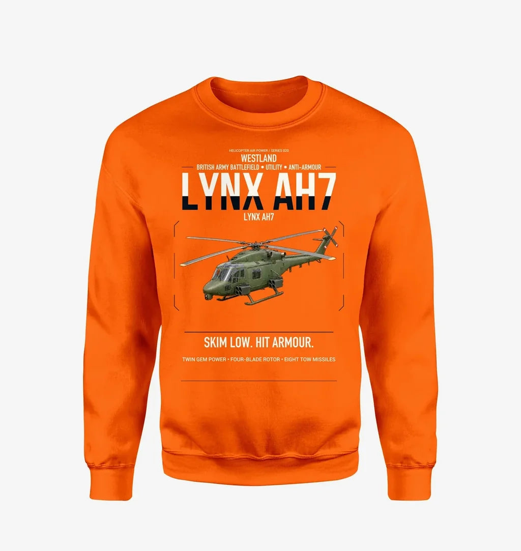 Westland Lynx AH7 design on orange sweatshirt