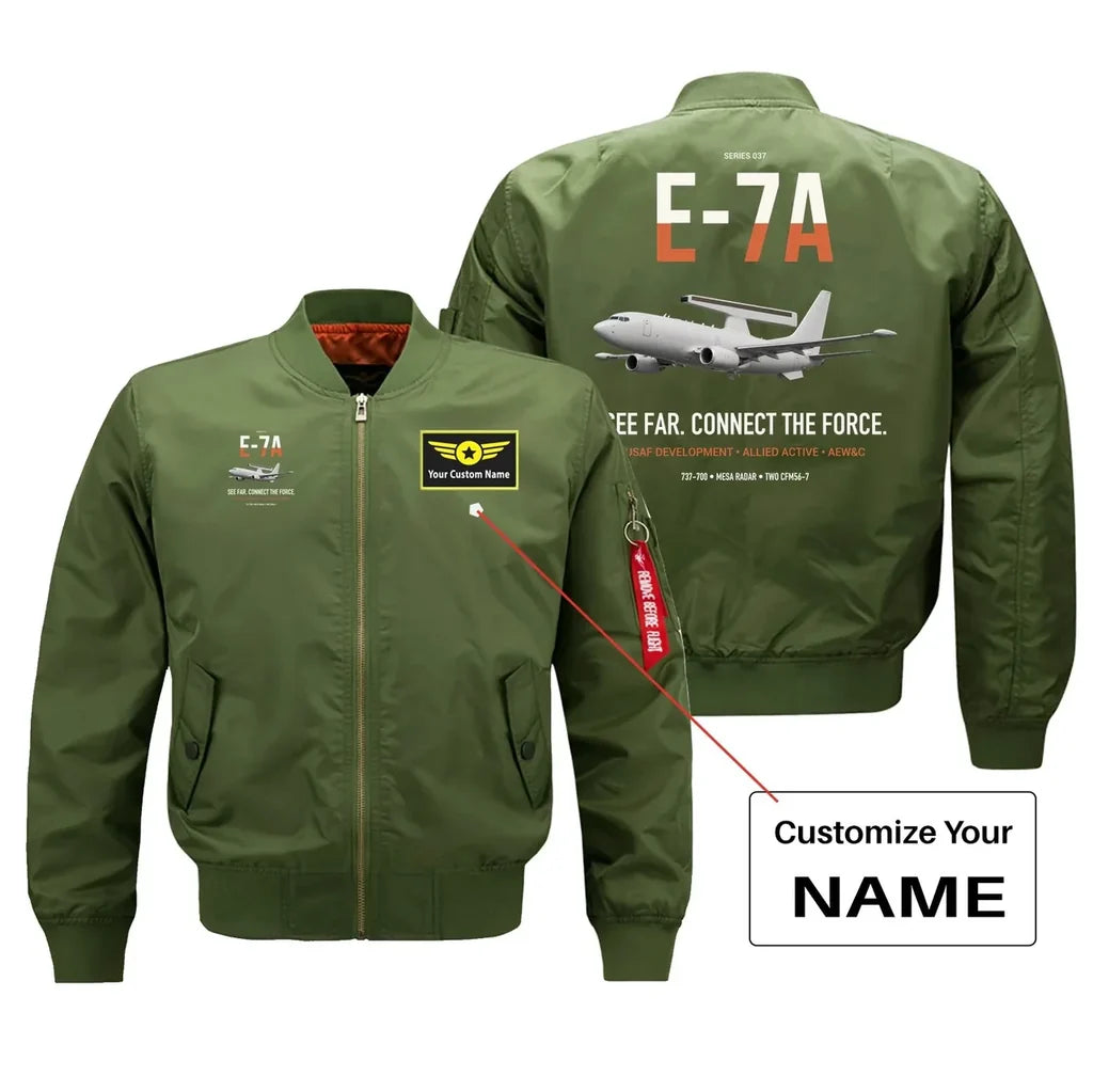 E-7A Wedgetail design on green+name bomber jacket, double-side print