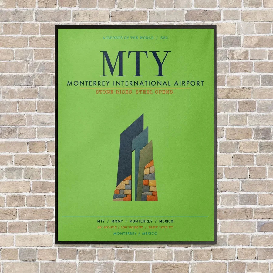 Monterrey International Airport MTY vertical canvas print - framed - light green background