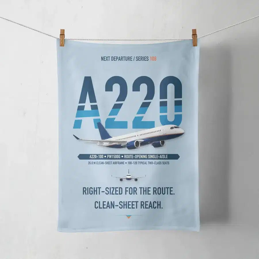 Airbus A220-100 design on light blue towel