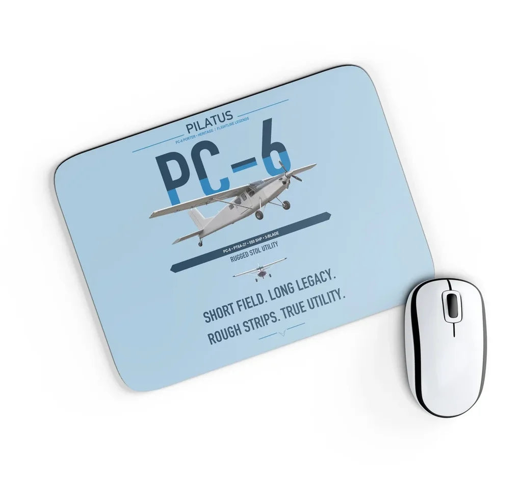 Pilatus PC-6 Porter design on light blue rectangle mouse pad