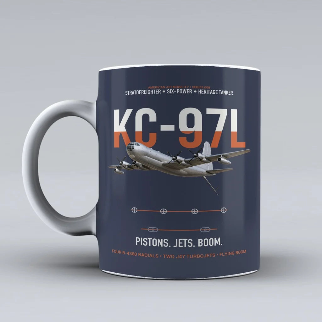 KC-97L STRATOFREIGHTER design on dark blue ceramic mug, double-side print