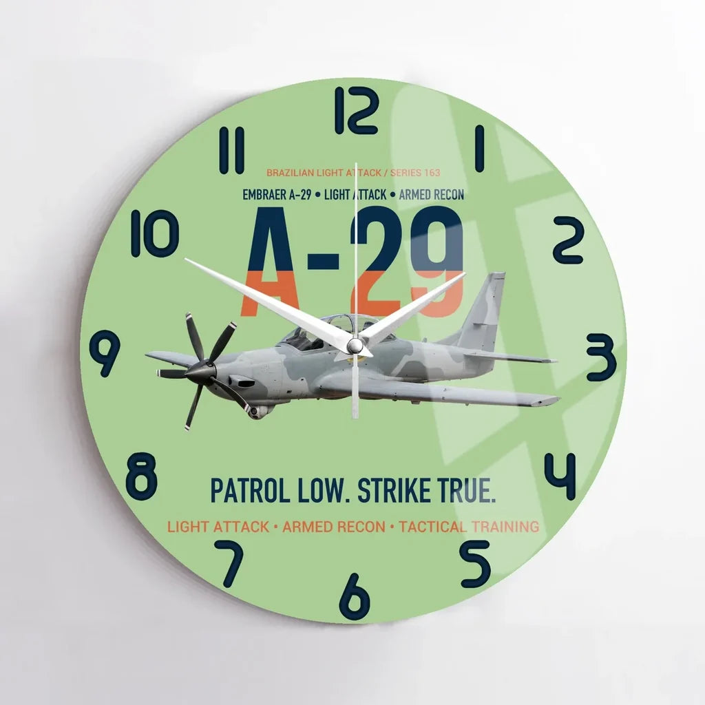 A-29 Super Tucano Light Attack design on light green no frame wall clock