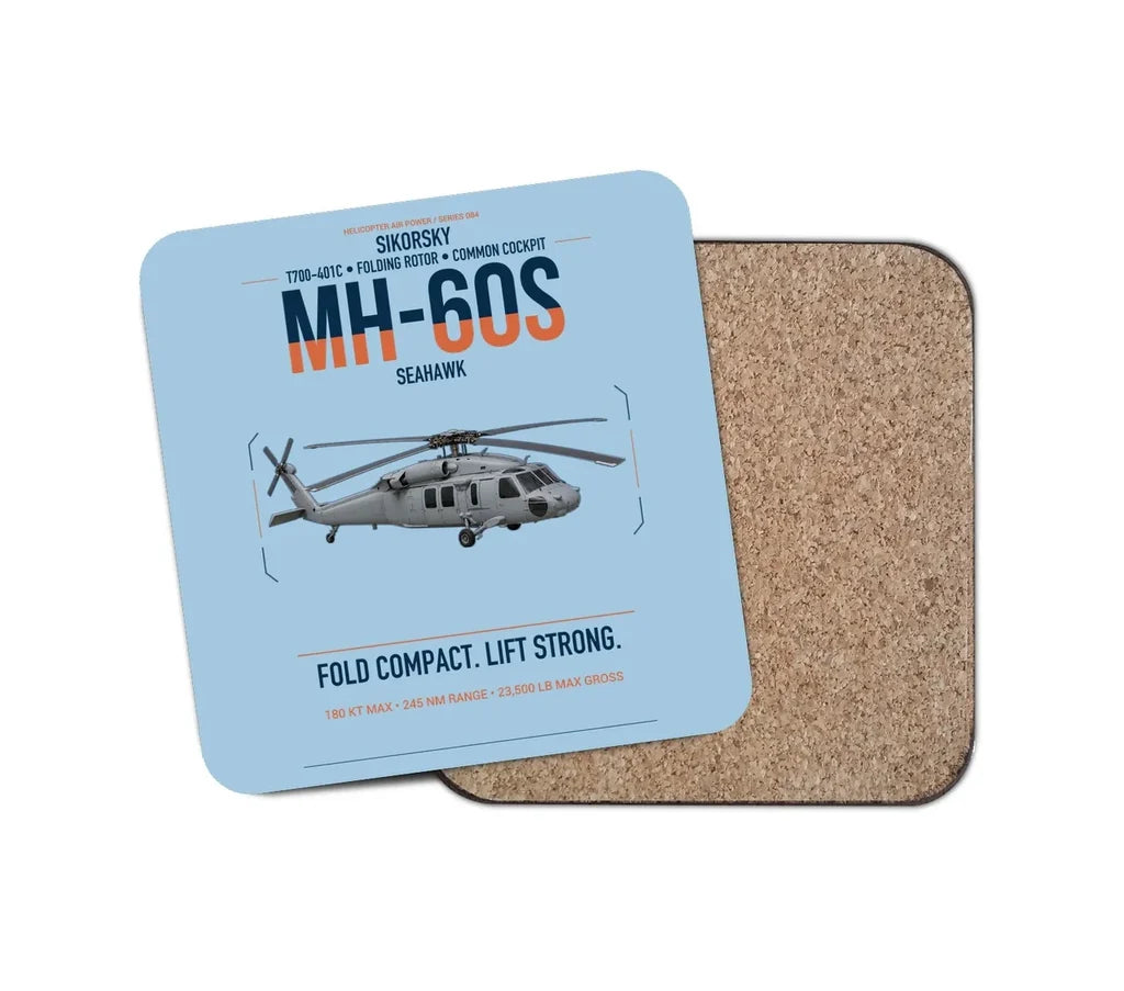 Sikorsky MH-60S Seahawk design on light blue 1 piece coaster