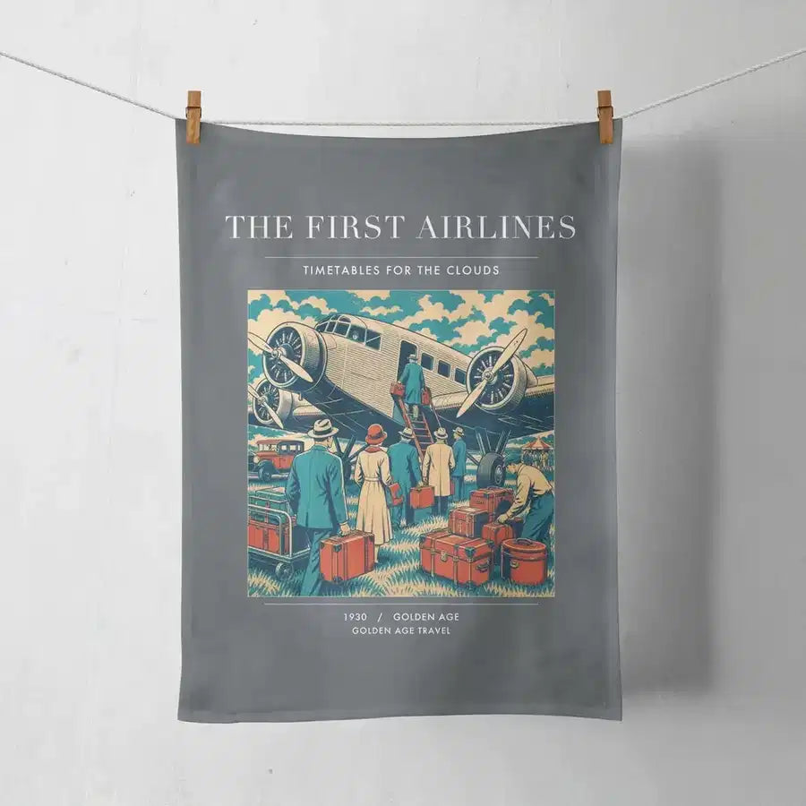 VINTAGE G4048 - The First Airlines - Designed Towels design on gray