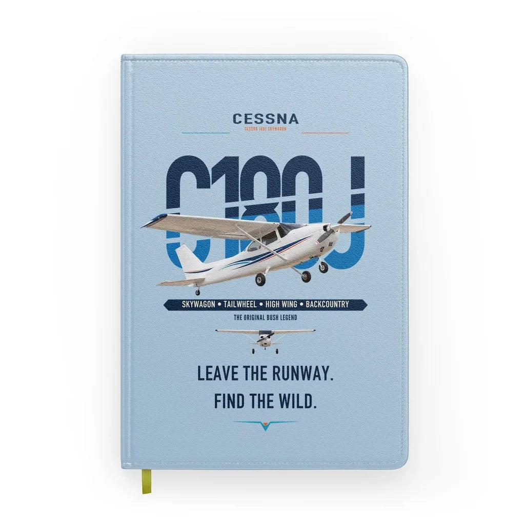 Cessna 180J Skywagon design on light blue notebook