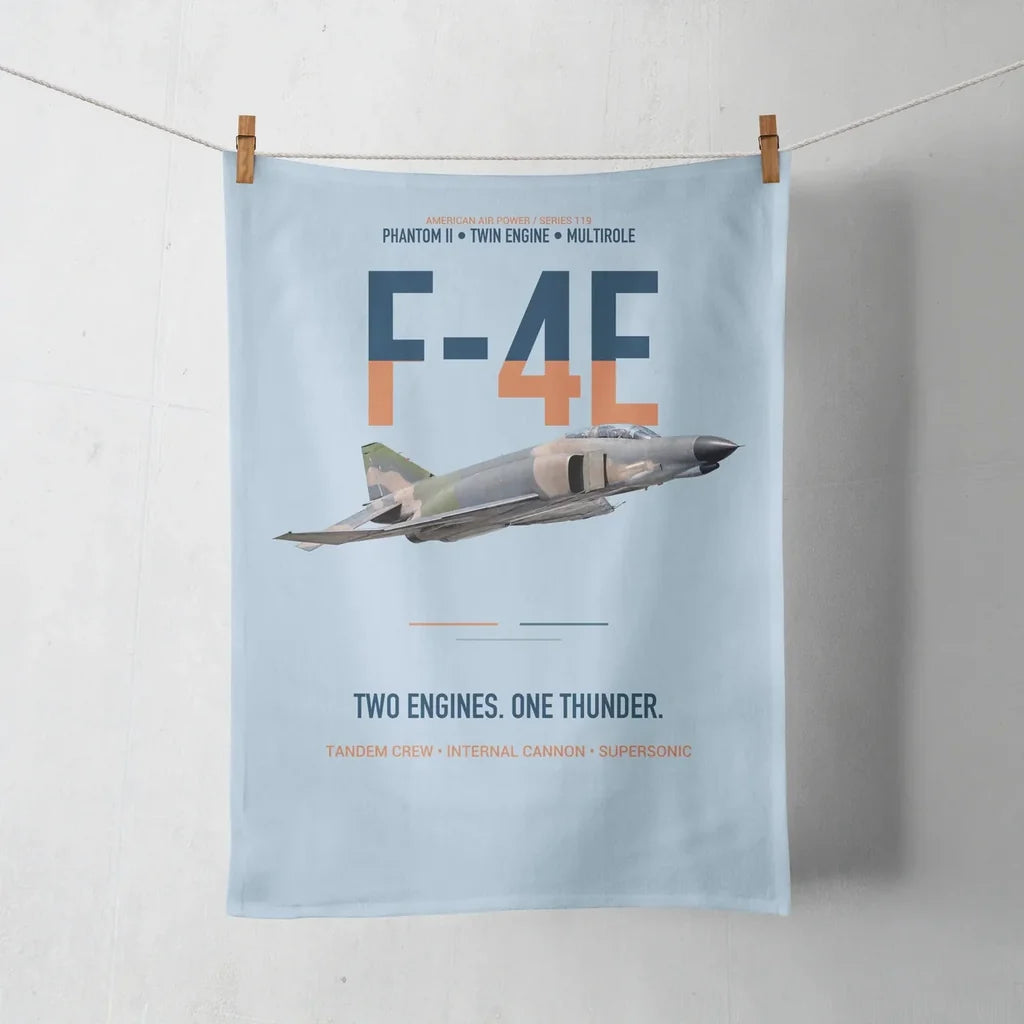 F-4E Phantom II Two Engines One Thunder design on light blue towel