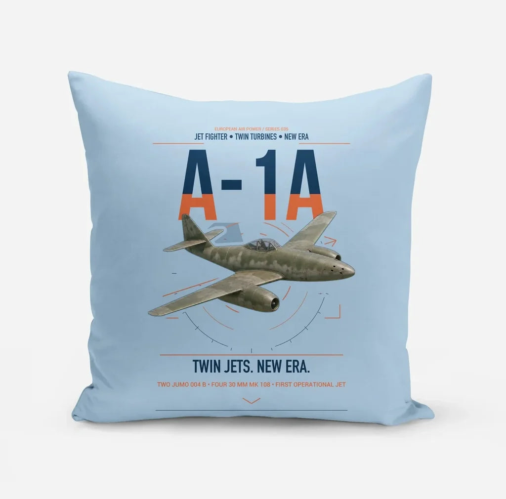 Messerschmitt Me 262A-1a design on light blue pillow