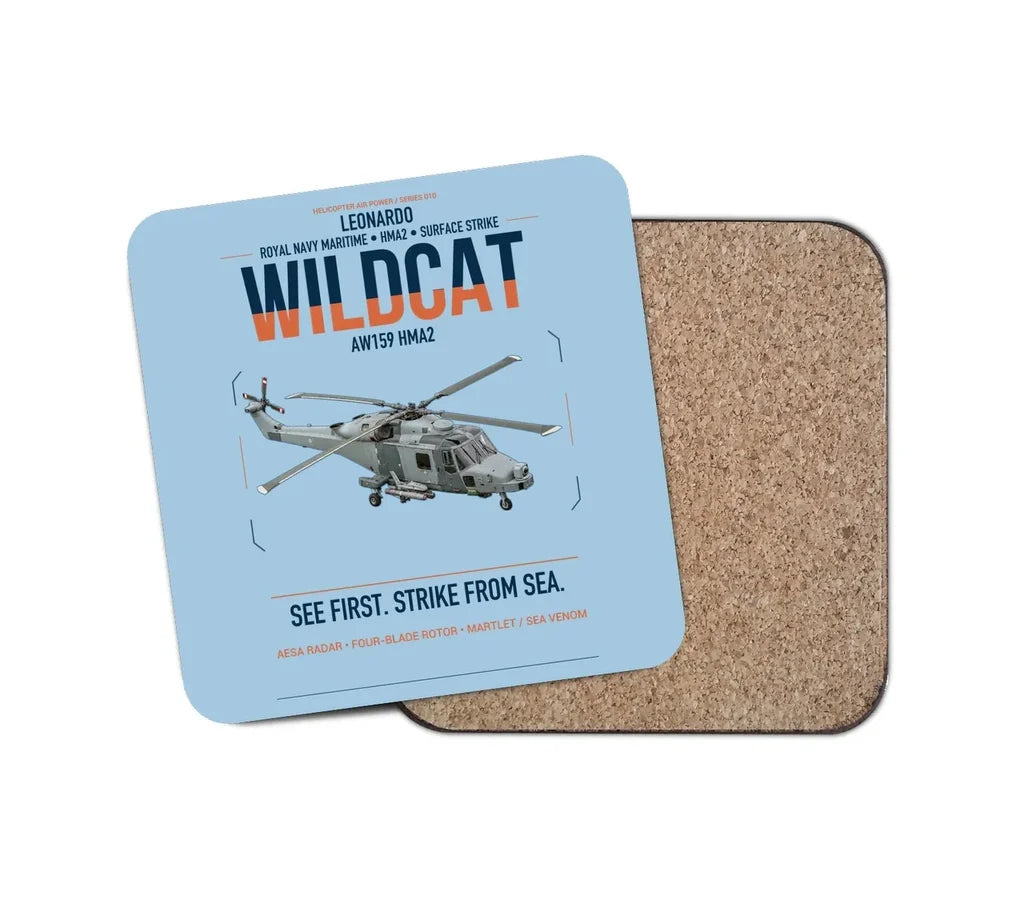 Leonardo AW159 Wildcat HMA2 design on light blue 1 piece coaster