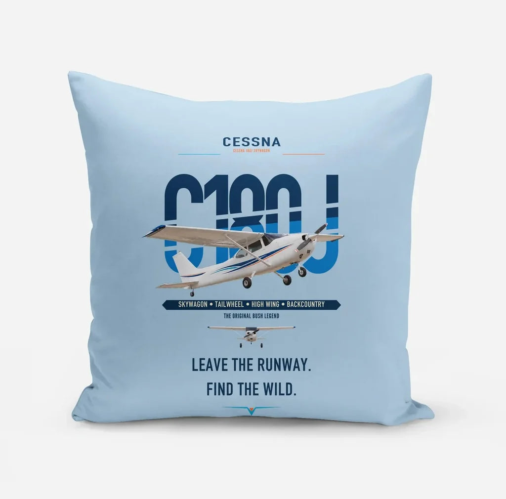 Cessna 180J Skywagon design on light blue pillow