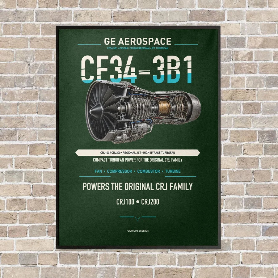 CF34-3B1 vertical canvas print - framed - dark green background