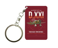 Thumbnail for Fokker D.XXI — Dutch LVA aircraft 221 design on dark red designed key chain, double-side print