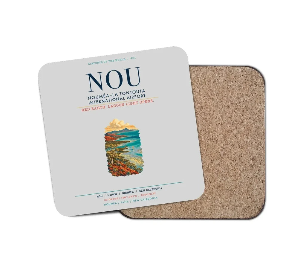 Nouméa–La Tontouta International Airport (NOU) design on light gray 1 piece coaster
