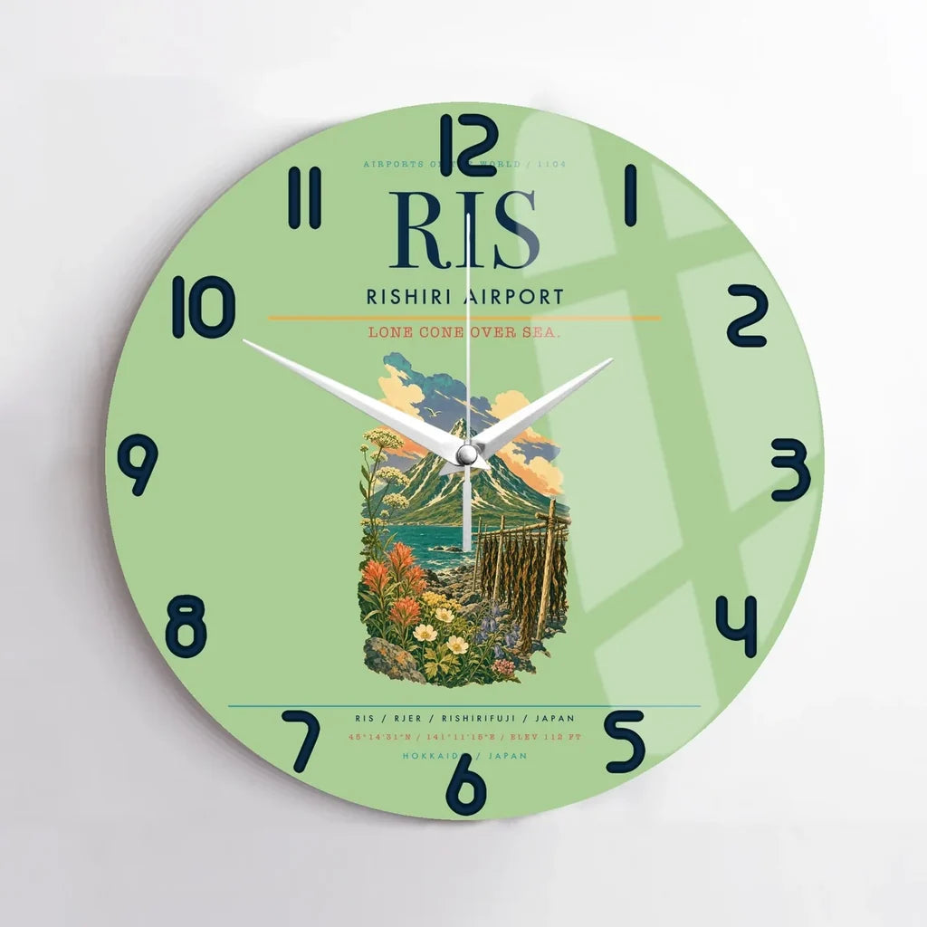 Rishiri Airport (RIS) design on light green no frame wall clock
