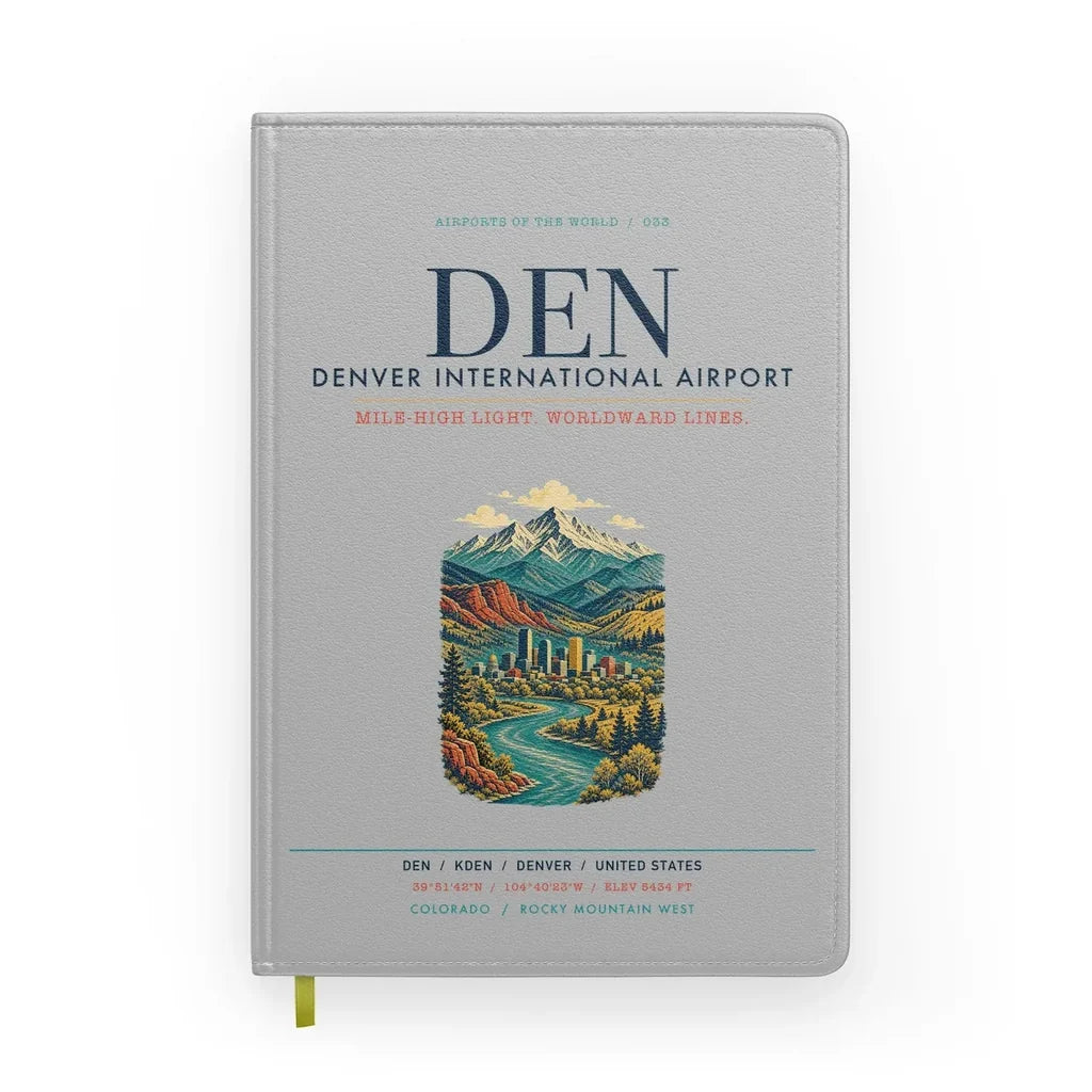 Denver International Airport (DEN) design on light gray notebook