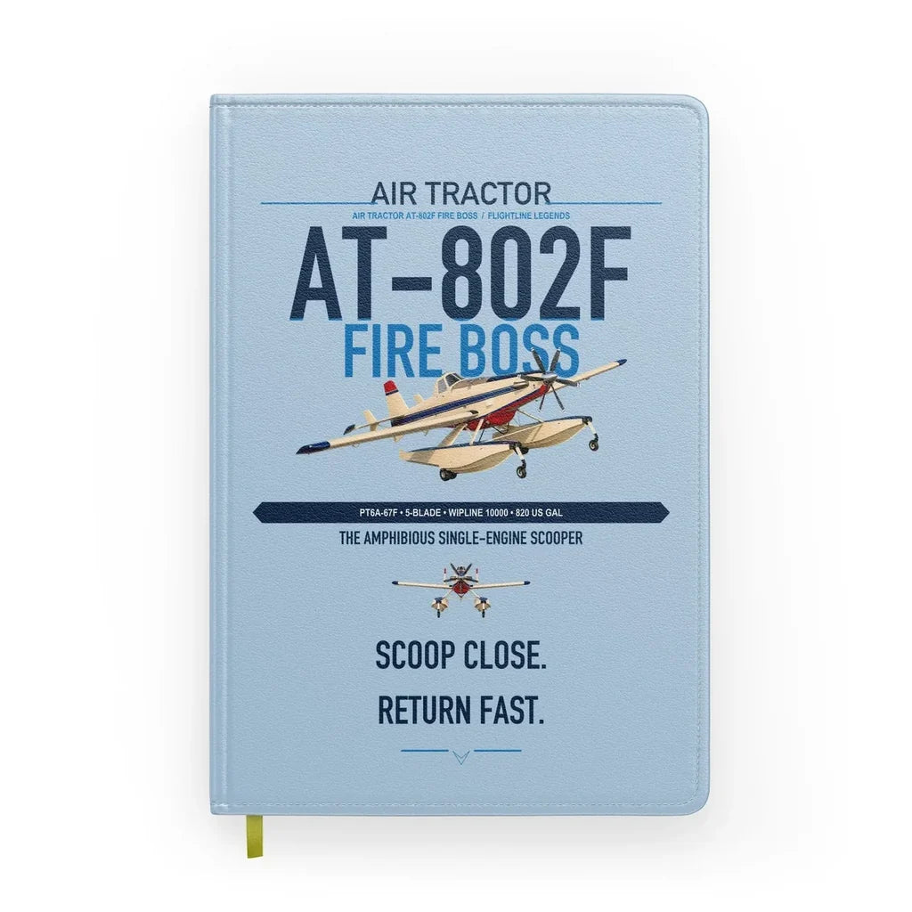 Air Tractor AT-802F Fire Boss design on light blue notebook