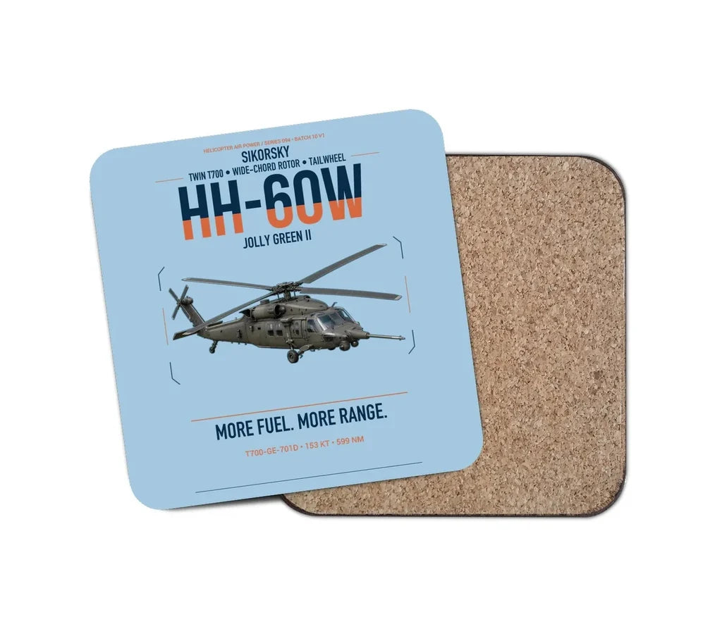 Sikorsky HH-60W Jolly Green II design on light blue 1 piece coaster