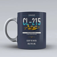 Thumbnail for Canadair CL-215 design on dark blue ceramic mug, double-side print