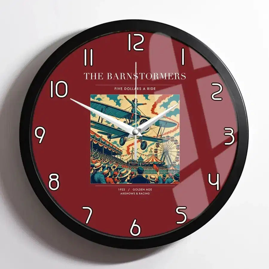 VINTAGE G4017 - The Barnstormers - Designed Wall Clocks design on darkred framed