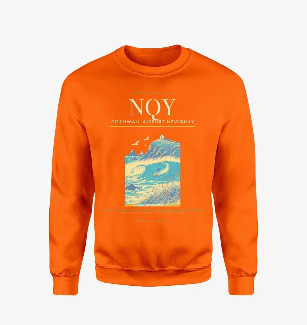 Cornwall Airport Newquay (NQY) design on orange sweatshirt