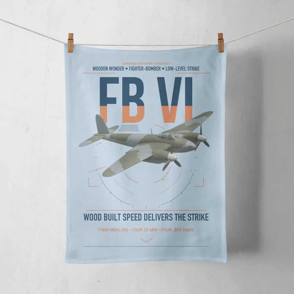 de Havilland Mosquito FB VI design on light blue towel